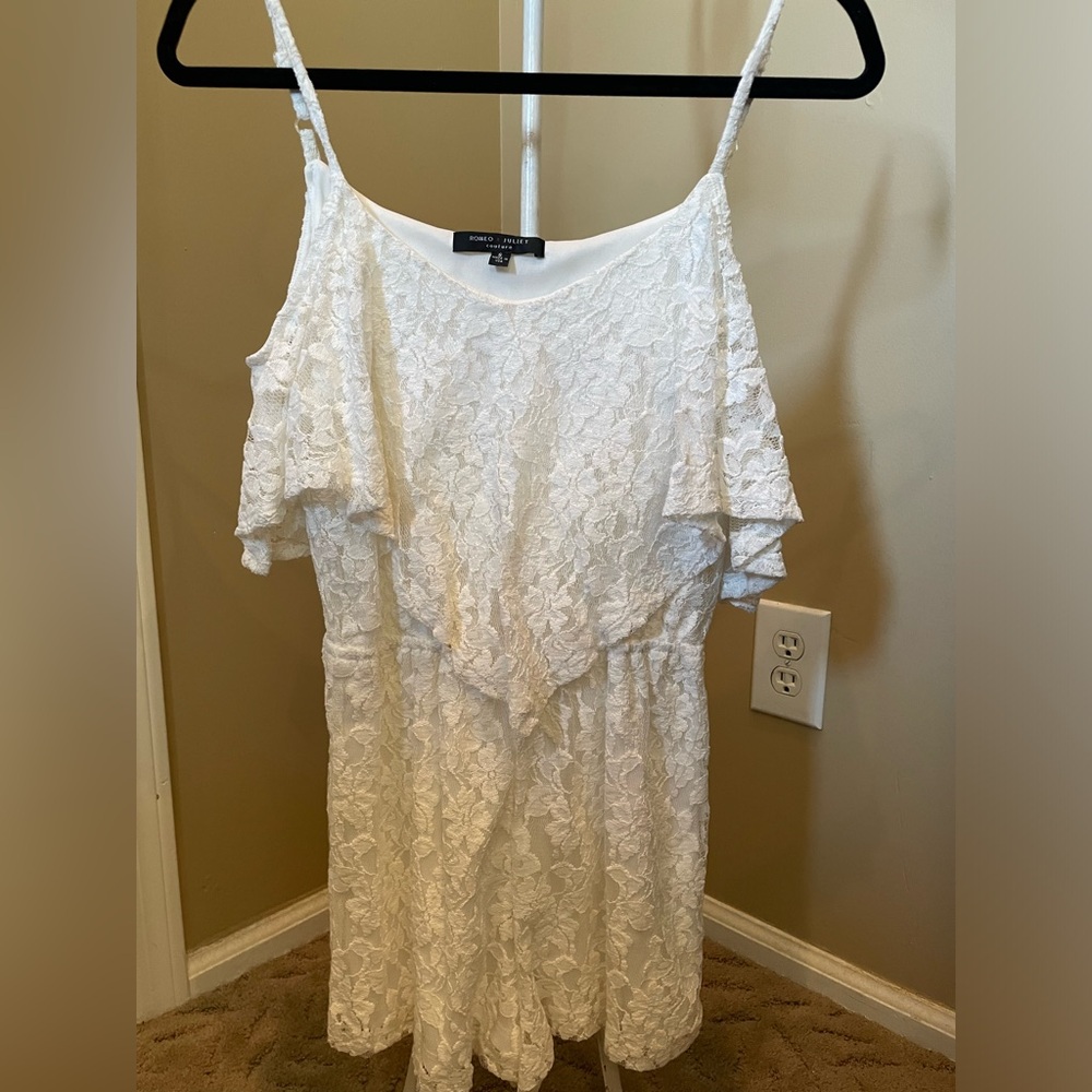 White Lace Trim Romper